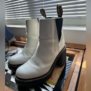 Dr. Marten Spence Pull Up Leather Flared Heel Chelsea Boots in White